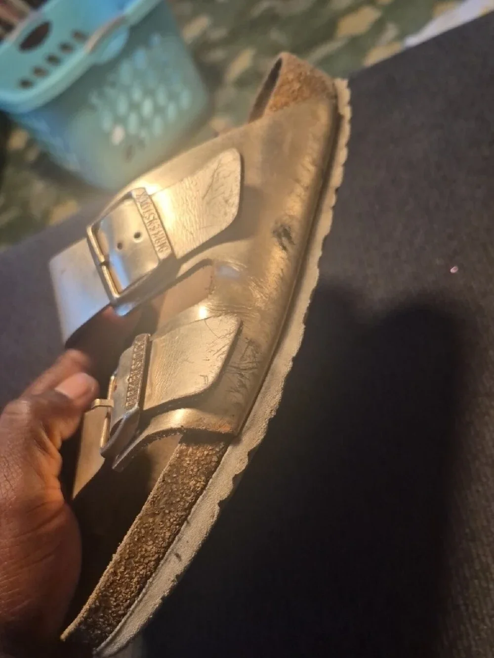 Birkenstock Men's Metallic Gold Double-Buckle Slide Sandals